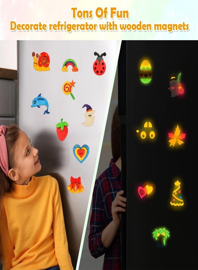 Worgree 48 Pcs DIY Wooden Magnets, Wooden Art Craft Supplies Painting Kit for Kids Ages 4-8 8-12 Glow in The Dark Party Favors Goodie Bag Stuffers Birthday Gifts Toys for Boys Girls - Image 4